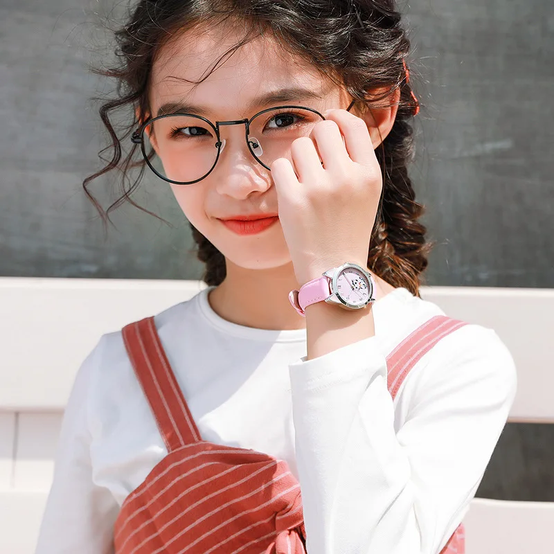 Детские часы для девочек розовые милые с мультяшным котом водонепроницаемые