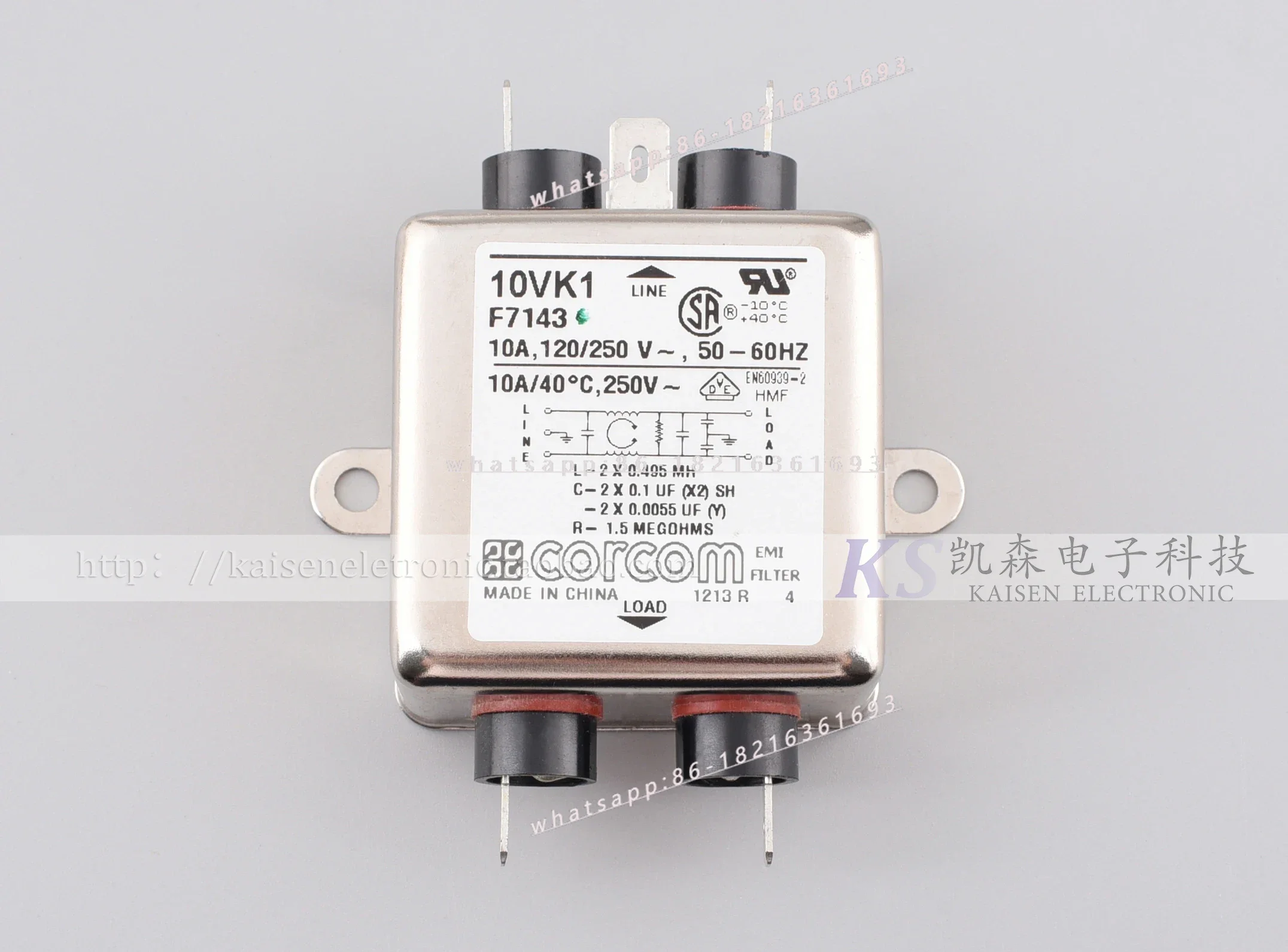 Фото Фильтр однофазный EMI 10A с защитой от помех Store 2055, серия K, 10VK1, F7143, 1-6609028-3, Corcom №2