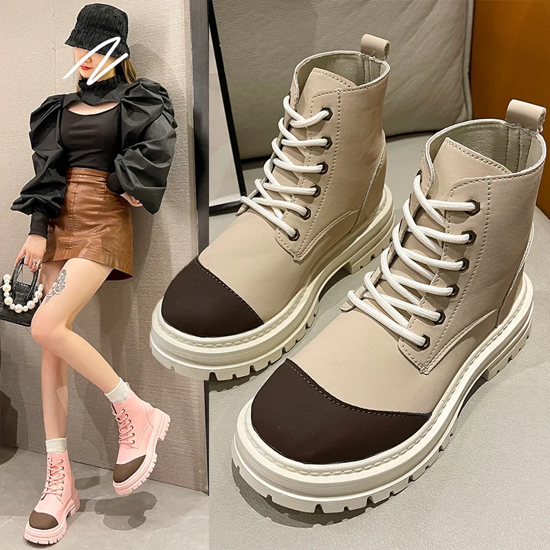 

Женские ботинки со шнуровкой, ботильоны на плоской подошве, Осенняя обувь с круглым носком, роскошные дизайнерские ботинки на низком каблук...