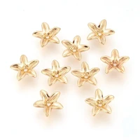 10pcs brass caps nickel free real 18k gold plated 5 petal flower 9x2 5mm hole 0 5mm