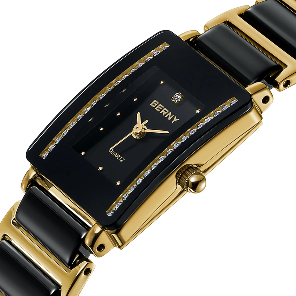 Seiko Quartz Movt' Ceramic Women Watch for Lovers Fashion Rectangle Men Wristwatch Bracelet TO Brand Luxury Gold Couple Watches enlarge