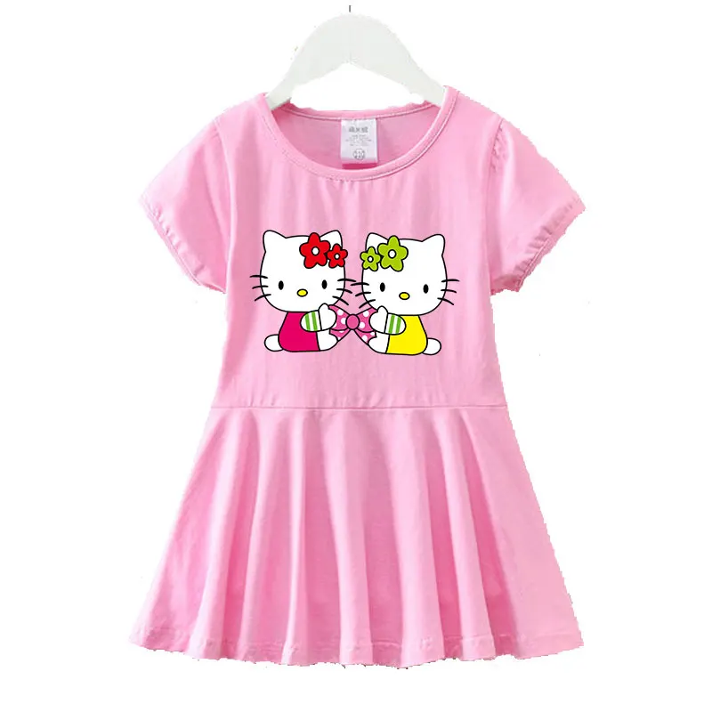 

hello kitty 2023 new cartoon skirt cotton kids clothes The Kawaii Hello Kitty gift dress skirt girl show dress lovely pink