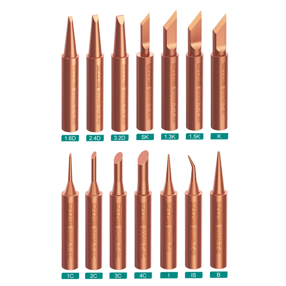 

14PCS/Set Pure Copper Color Universal 900M-T 1.3K 1.5K Soldering Station Soldering Iron Tip Sting Handle Welding Tool 936 930A