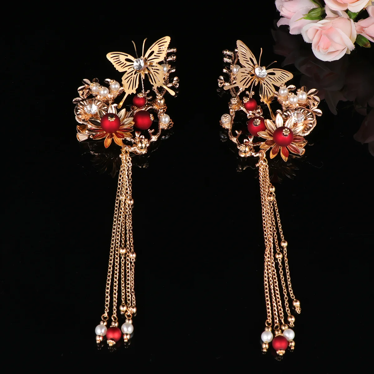 

Hair Clips Chinese Hairpin Vintage Headdress Retrowedding Tasseldecorative Flower Stick Barrettes Chignon Clip Sticks