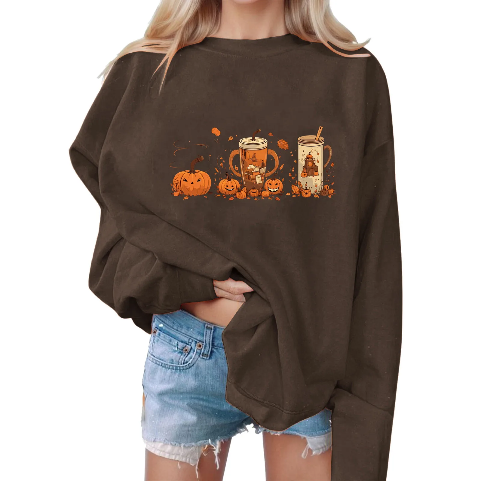 

Halloween Pumpkin Print Sweatshirts Round Neck Sweatshirt Harajuku Sweater Pullover Women's Sweatshirt Oversized Moletom 2023