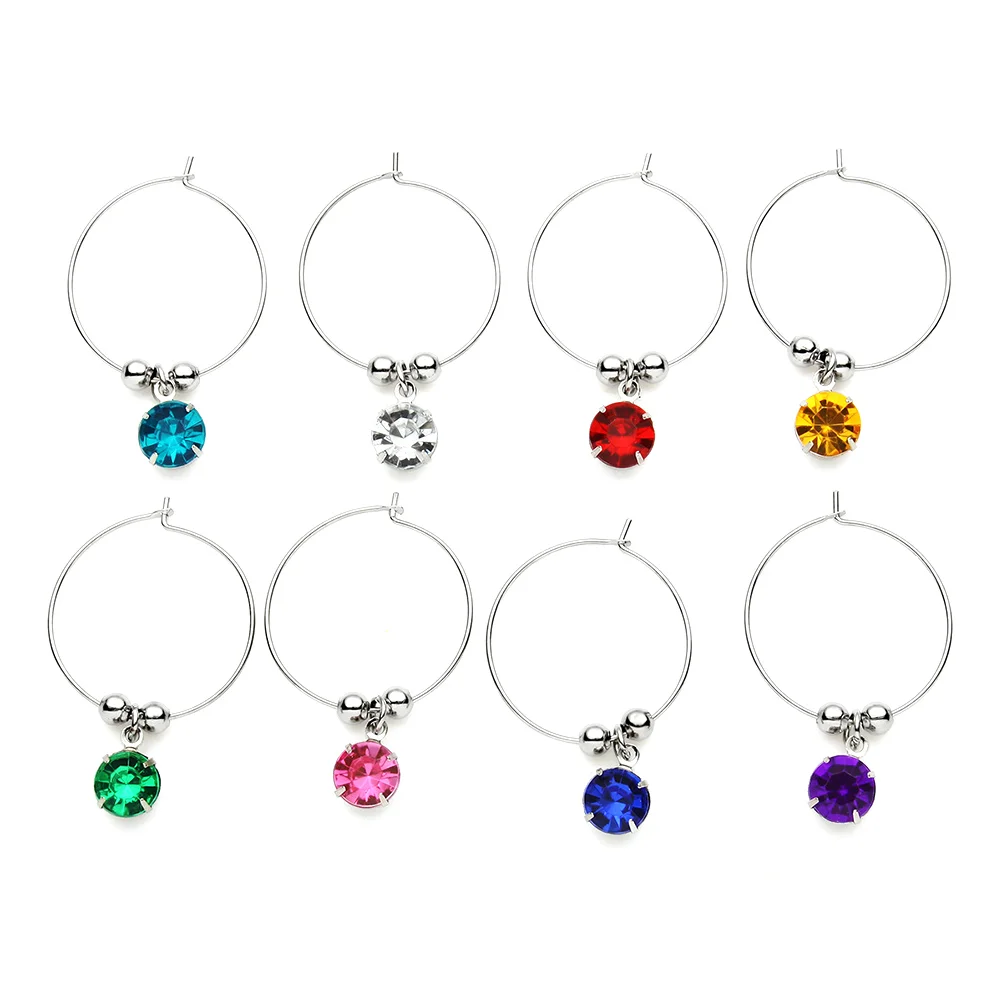 

8pcs Colorful Diamonds Glass Hanging Ring Hanging DIY Glass Ring for Restaurant Hotel Bar (Mixed Color)