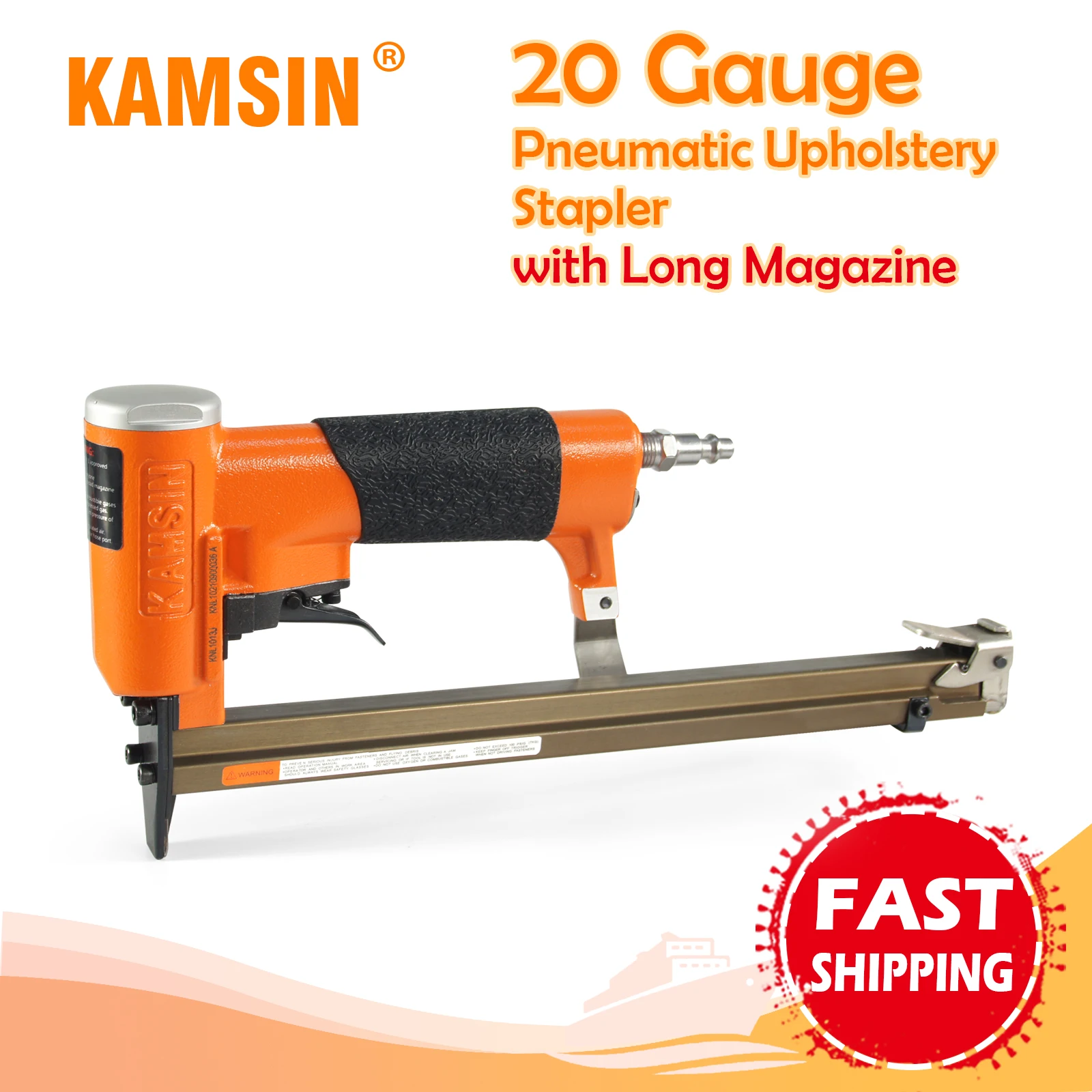 KAMSIN KNL1013J 20 Gauge 10J Series Pneumatic Upholstery Stapler with Long Magazine, Fits 11.2mm Crown Staples, for Furniture