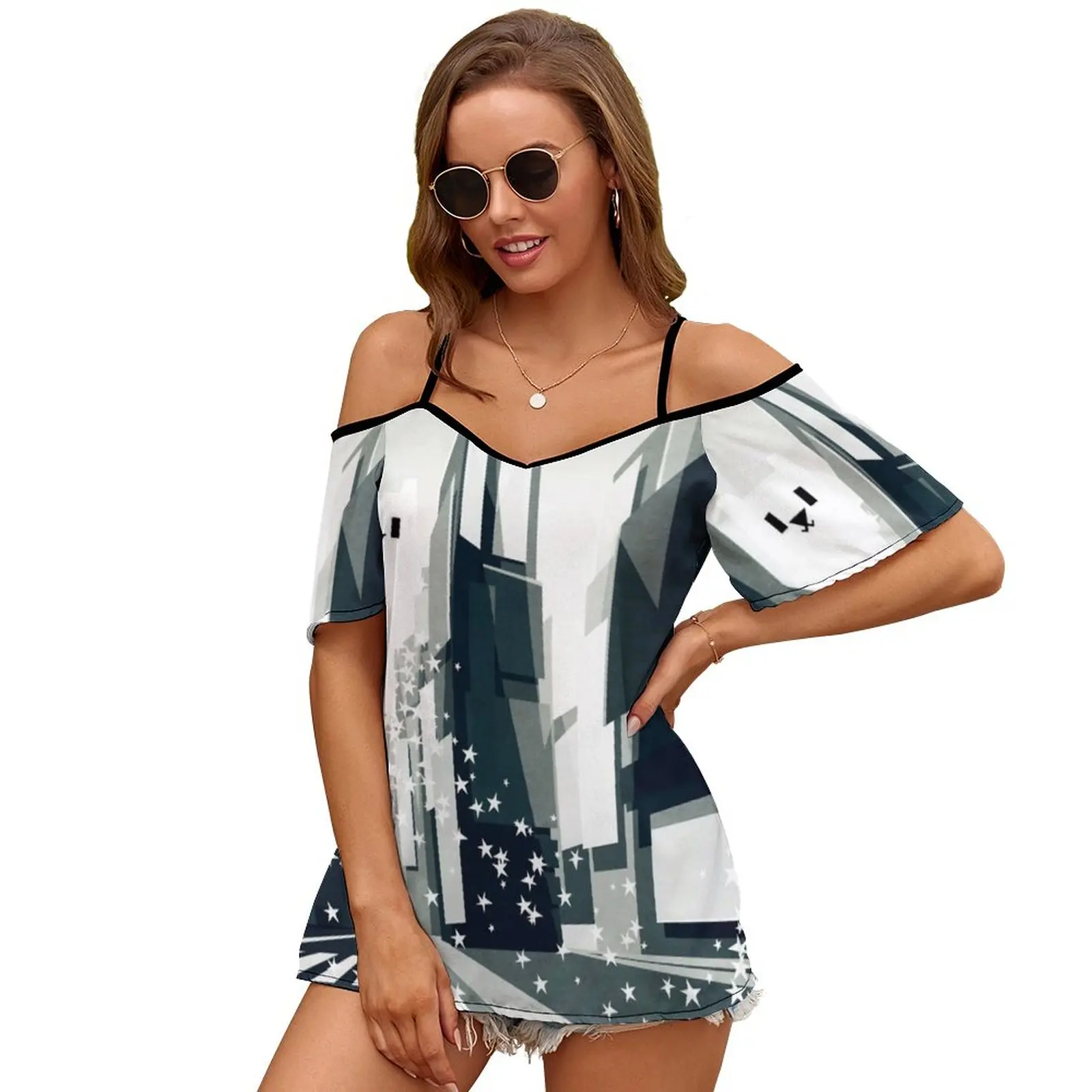 

Coming To Town! Women Short Sleeve Tops O-Neck Hollow Out Shoulder Strap Tees Streetwear Newyork City