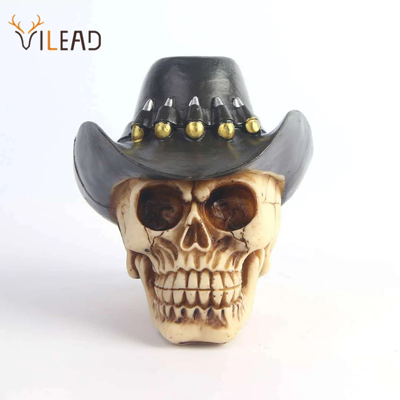 

Vilead, мужская Ковбойская шляпа, Череп, статуя, смола, ремесло, Хэллоуин, ужасы, Вечерние Декорации, реквизит для фильма, художественное украше...