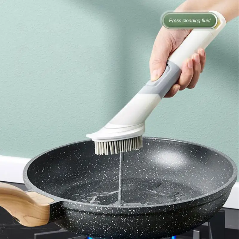 

Durable Long Handle Pot Brush 25cm Liquid Soap Dispenser Cleaner More Bubbles Kitchen Dish Brushes Effective Decontamination