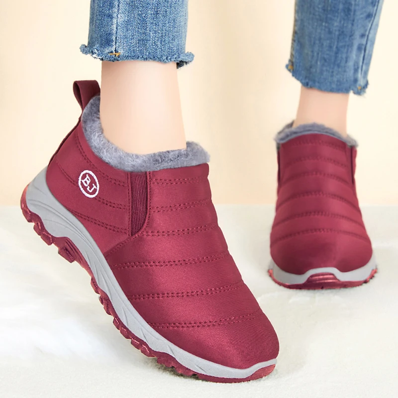 Ботинки на платформе женская обувь зимнем меху без шнуровки для унисекс модные