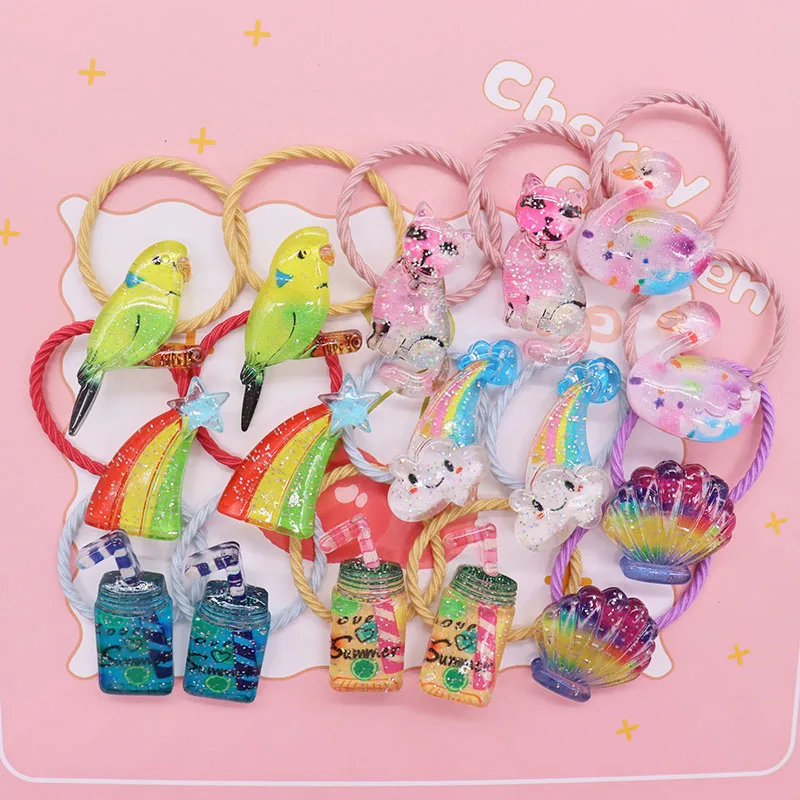 

16 шт. Радужная ракушка птица напиток Эластичные аксессуары для волос женская веревка для волос декоративные завязки