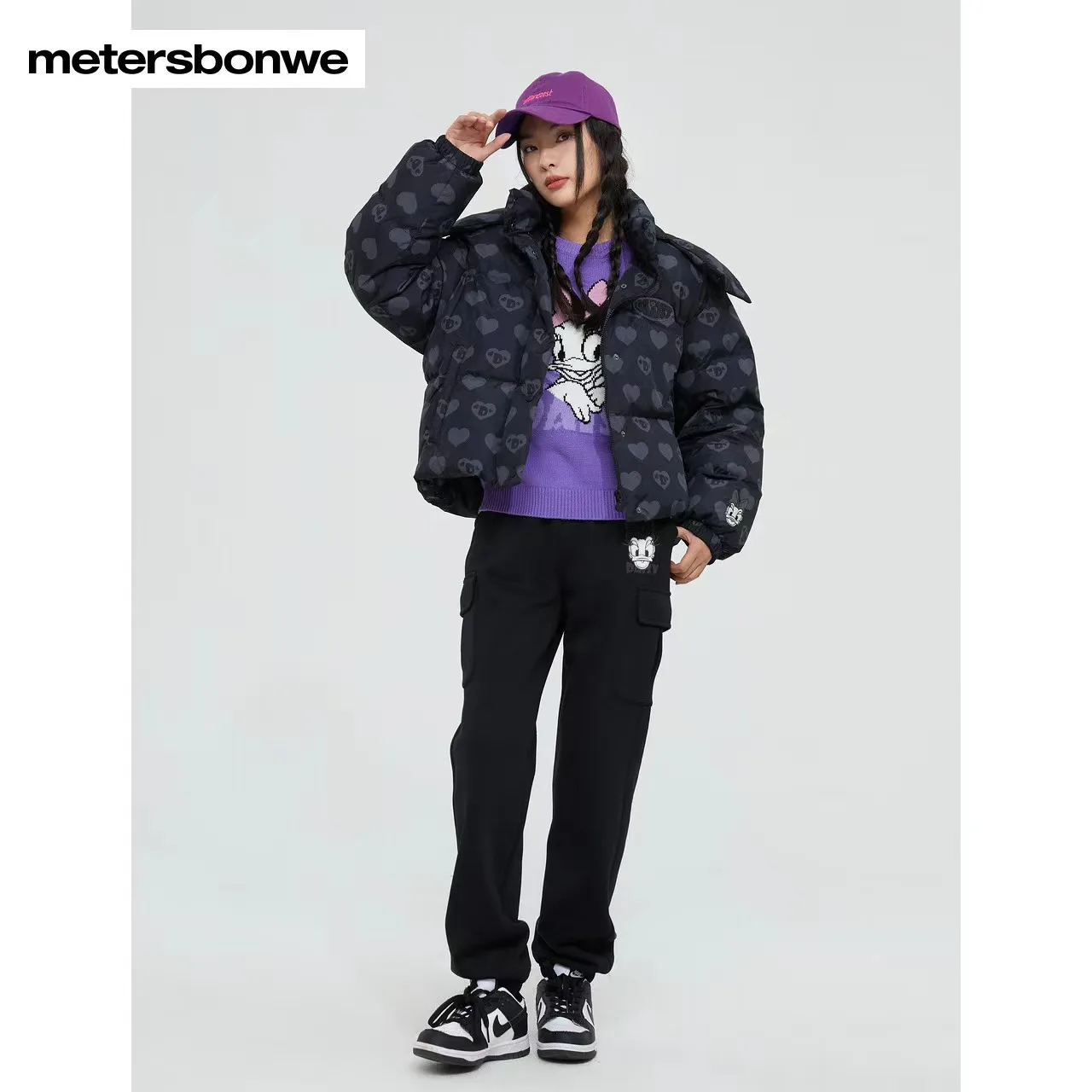 Metersbonwe Women's 22New Winter Cartoon Full Print Down Jacket 90%Duck Down Loose Short Warm Wear Hot Sale Youth Down Jacket