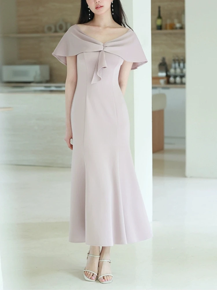 Japan Style Elegant Simple Wooden Ear Women Dresses V-neck Ruffled Back Cross Lace-up Vestidos 2023 Summer High Waist Slim Dress
