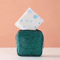 portable pad storage bag multifunctional pu leather women menstrual rhombus sanitary napkin organizer pouch credit card case
