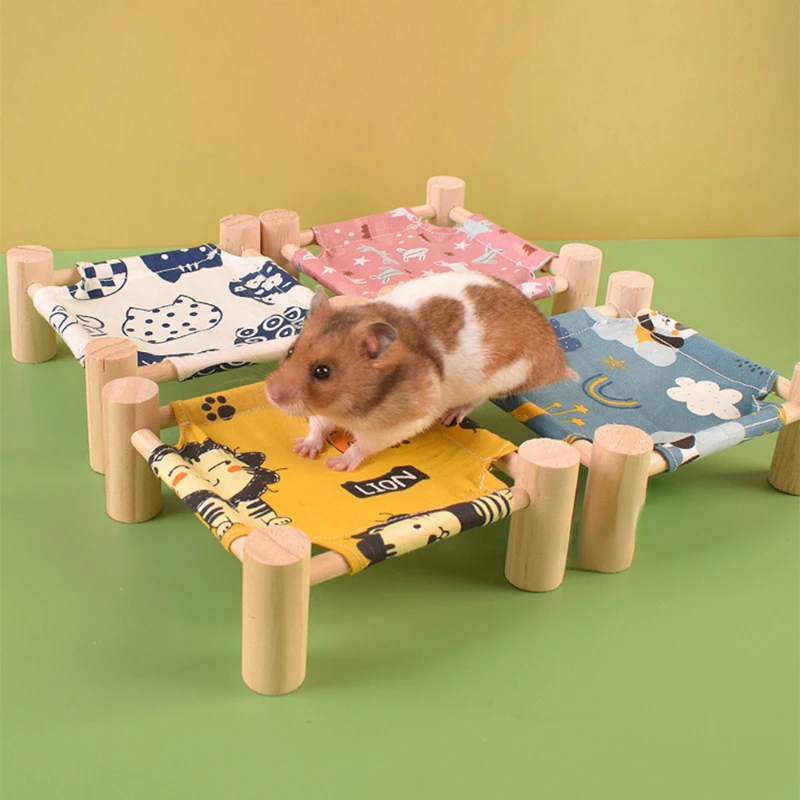

Pig Hammock For Hamsters Summer Breathable Wooden Bed Chinchilla Rabbit Nest Pet Ferret Hamster Accessories