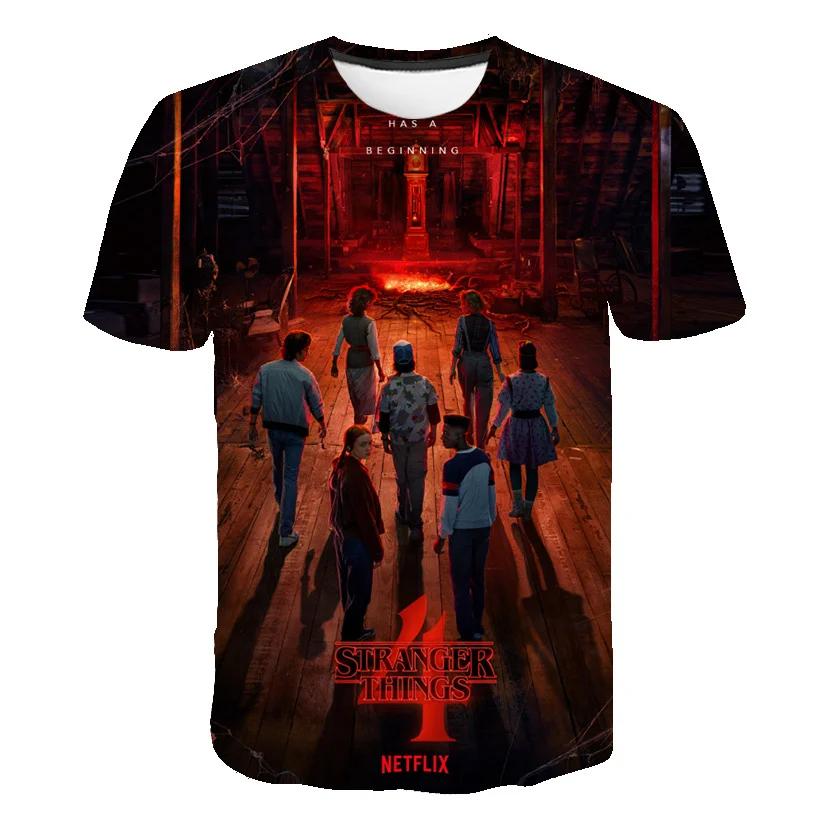 

2022 Summer Fashion Stranger Things 4 T-Shirts Children Boys Girls Short Sleeves Tops Tees Kids Hellfire Club T Shirts 4-14 Yrs