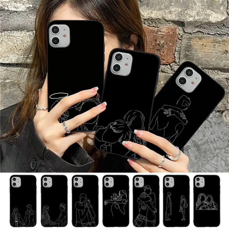 

Abstract Couple Line Drawing Phone Case for iPhone 11 12 13 Mini Pro Max 8 7 6 6S Plus X 5 SE 2020 XR XS Funda Case