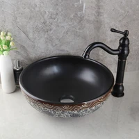 round ceramic bathroom basin set vessel sink with orb mixer brass faucet drain