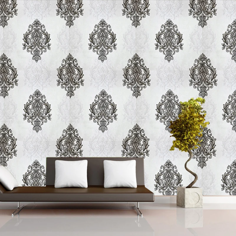 

3D Embossed Damascus Wallpaper Non-Self Adhesive Non Woven Damask Floral Wallpaper Mural Bedroom Living Room Background Decor