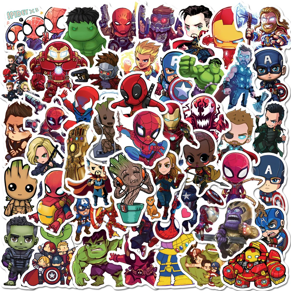 10/30/50/100PCS Disney Marvel The Avengers Captain America Spider-Man Stickers Super Hero Cartoon Decals Kids Anime Cool Sticker