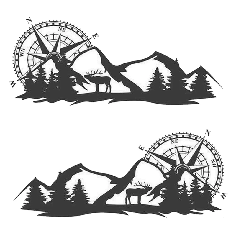 2X наклейка на тело большой компас навигация с горным оленем для кемпера фургона