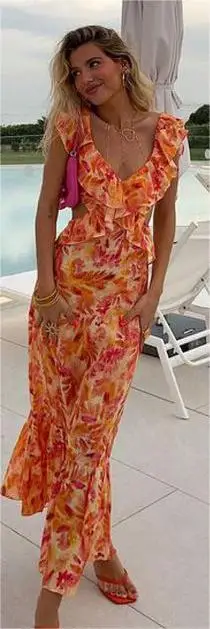 Длинные женские Платья с цветочным принтом на шнуровке оборками платье