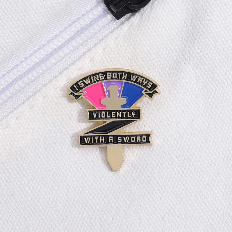 

LGBT Rainbow Bisexual Brooch Enamel Pin I Swing Both Ways Bi Pride Violently with A Sword Badge Lapel Gift Accessories Jewelry