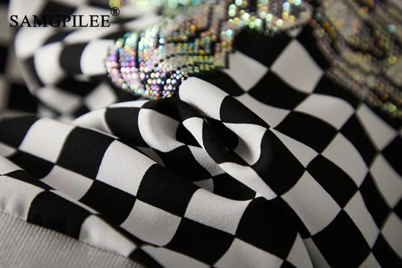 Two Piece Sets Womens Outifits Contrast Plaid Hot Drill O Neck T-shirt Beam Mouth Elastic Waist Women's Pants Set Woman 2 Pieces 3 Two Piece Sets Womens Outifits Contrast Plaid Hot Drill O Neck T-shirt Beam Mouth Elastic Waist Women's Pants Set Woman 2 Pieces 3