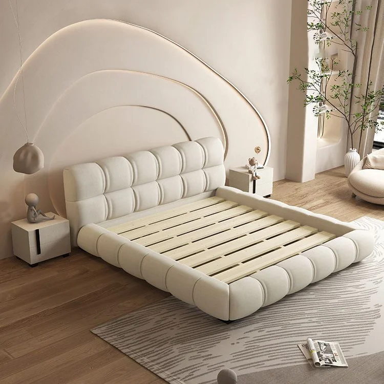Hot Atunus Modern Minimalist Nordic 1.8m Ottoman Beige Cloud Bed Master Bedroom Wedding Bed King Size Solid Wood Bed Frame