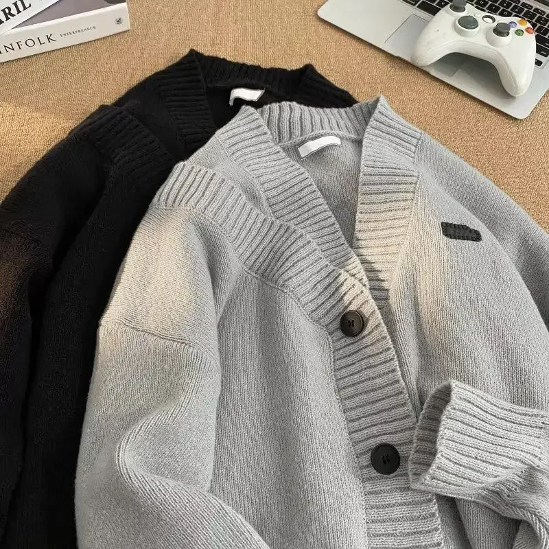 V-Neck Sweater Men's Winter Thickened Casual Knitted Top Grey Cardigan Jacket For Autumn/Winter Outerwear |