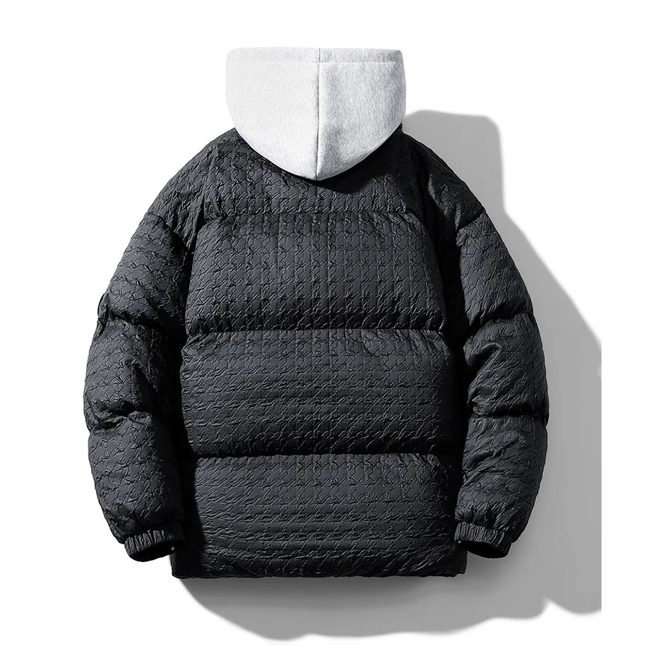 2022 Winter Nylon Shrink Thousand Bird Plaid Cotton Shirt Mens Fashion Double Layer False Two Piece Hooded Coats Men Clothing