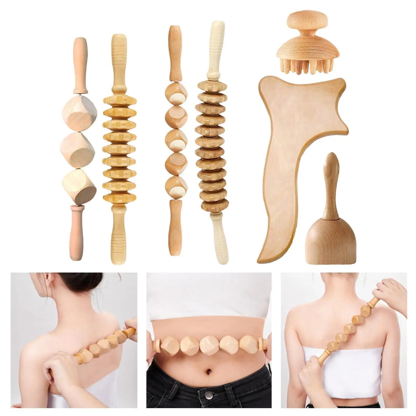 

7Pcs Wood Therapy Massage Tools Body Massage Roller Gua Sha Tool Scraper