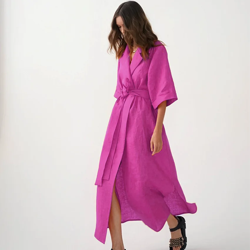 Summer Short Sleeve Robe Cotton and Linen Pajamas Long Bathrobe Loose Housewear Women Nightgown Night Wears for Woman Robes