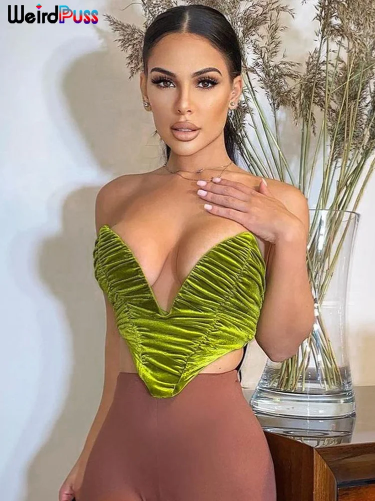 Женский бархатный корсет без бретелек с открытой спиной | Женская одежда