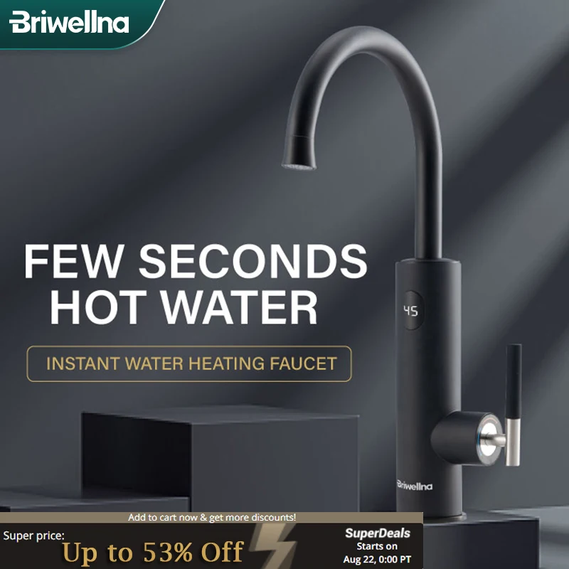 Briwellna Electric Water Heater 220V Flowing Heater 2 in 1 Kitchen Electric Faucet Heated Tap Tankless Heater Mixer  Geyser