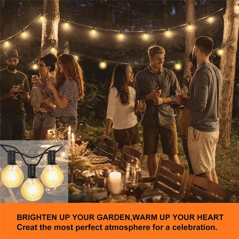 4X G40 Solar Powered 18Ft Outdoor Patio Globe String Lights Bistro Yard Decoration 10 Bulbs