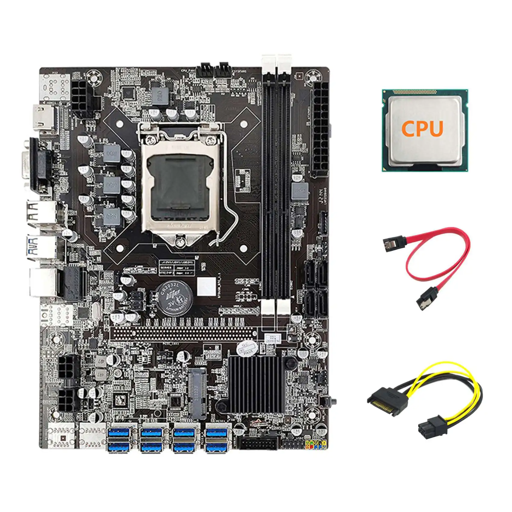 B75 ETH Mining Motherboard 8XPCIE USB Adapter+CPU+SATA 15Pin to 6Pin Cable+SATA Cable LGA1155 B75 Miner Motherboard