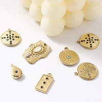 stainless steel gold charms pendant zircon crystal boho round disc connector for diy necklace bracelet jewelry makings wholesale