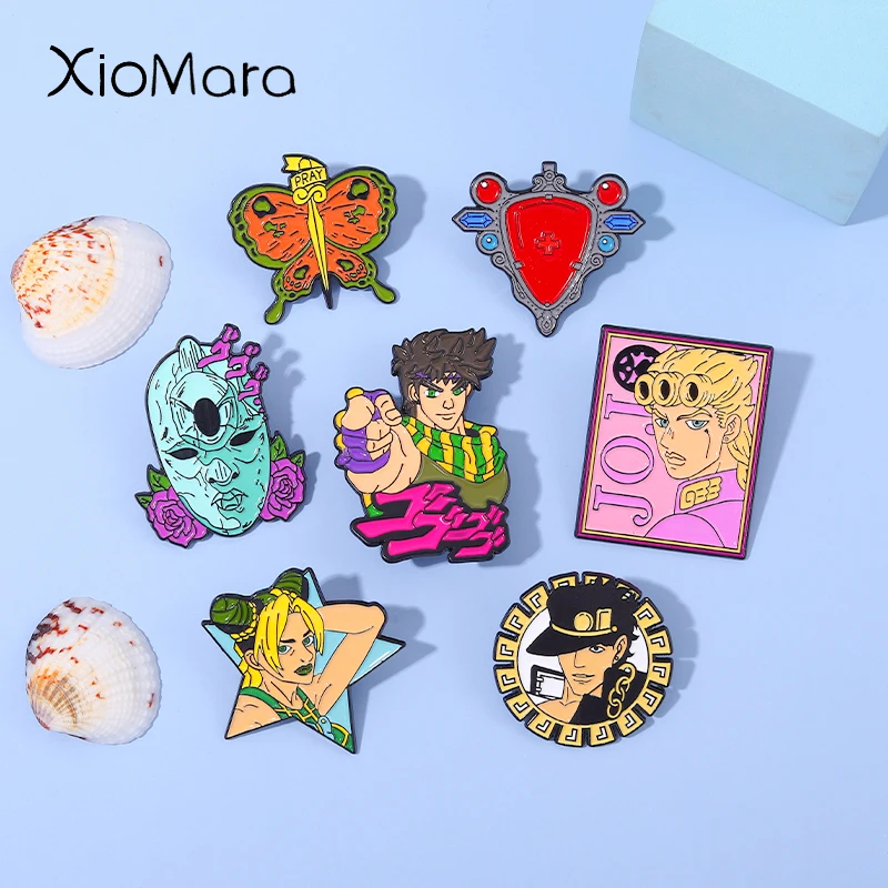 

JoJo's Adventure Protagonis Enamel Pin Stone Mask Joseph Joestar Kujo Jotaro Brooches Badge Anime Accessories Gift For Friend