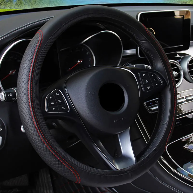

Car Steering Wheel Cover Breathable Anti Slip Leather Embossing Braid Skidproof Steering Grip Cover Auto Decoration Accessories