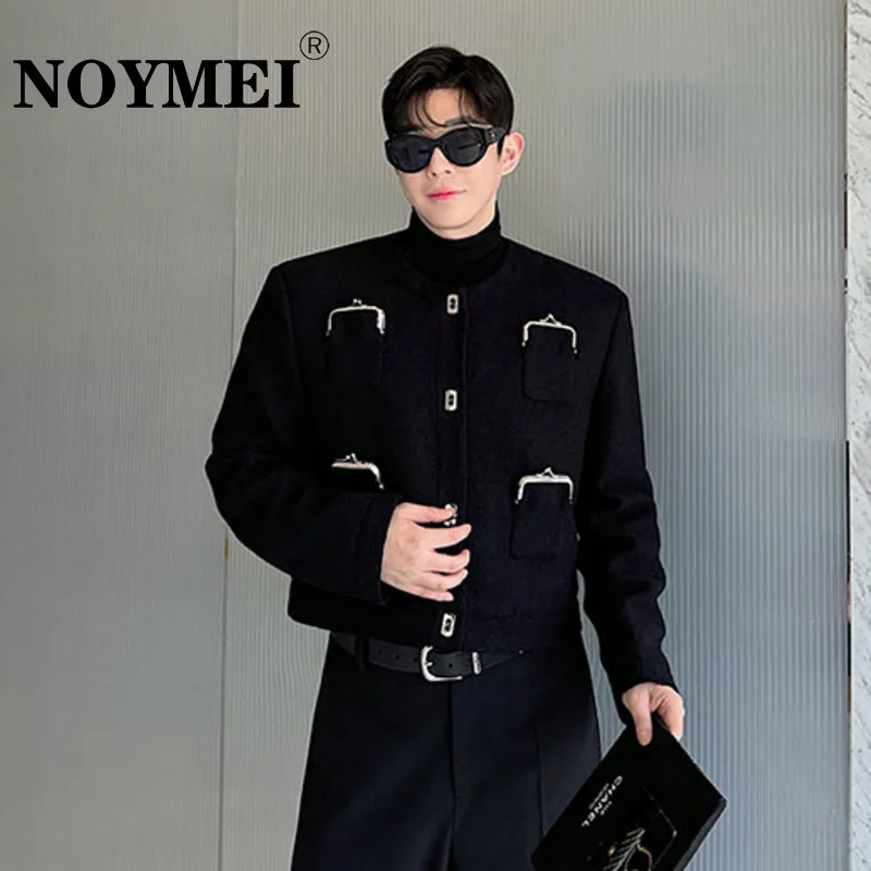 NOYMEI мужская куртка с металлическим декором и карманами однобортная однотонная