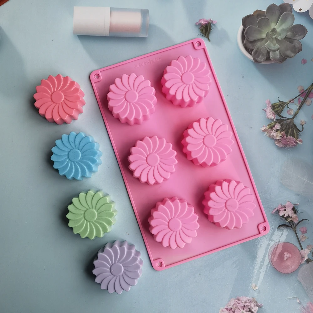 6 Holes Sunflower Flower Shaped Soap Mold. Silicone Mould Flower Form Fondant Molds Moon Cake Baking Crafts Decoration Tools