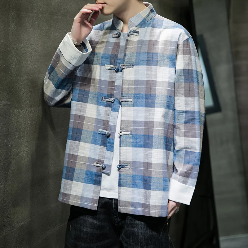 Мужская традиционная китайская одежда весна-осень однотонный костюм Тан