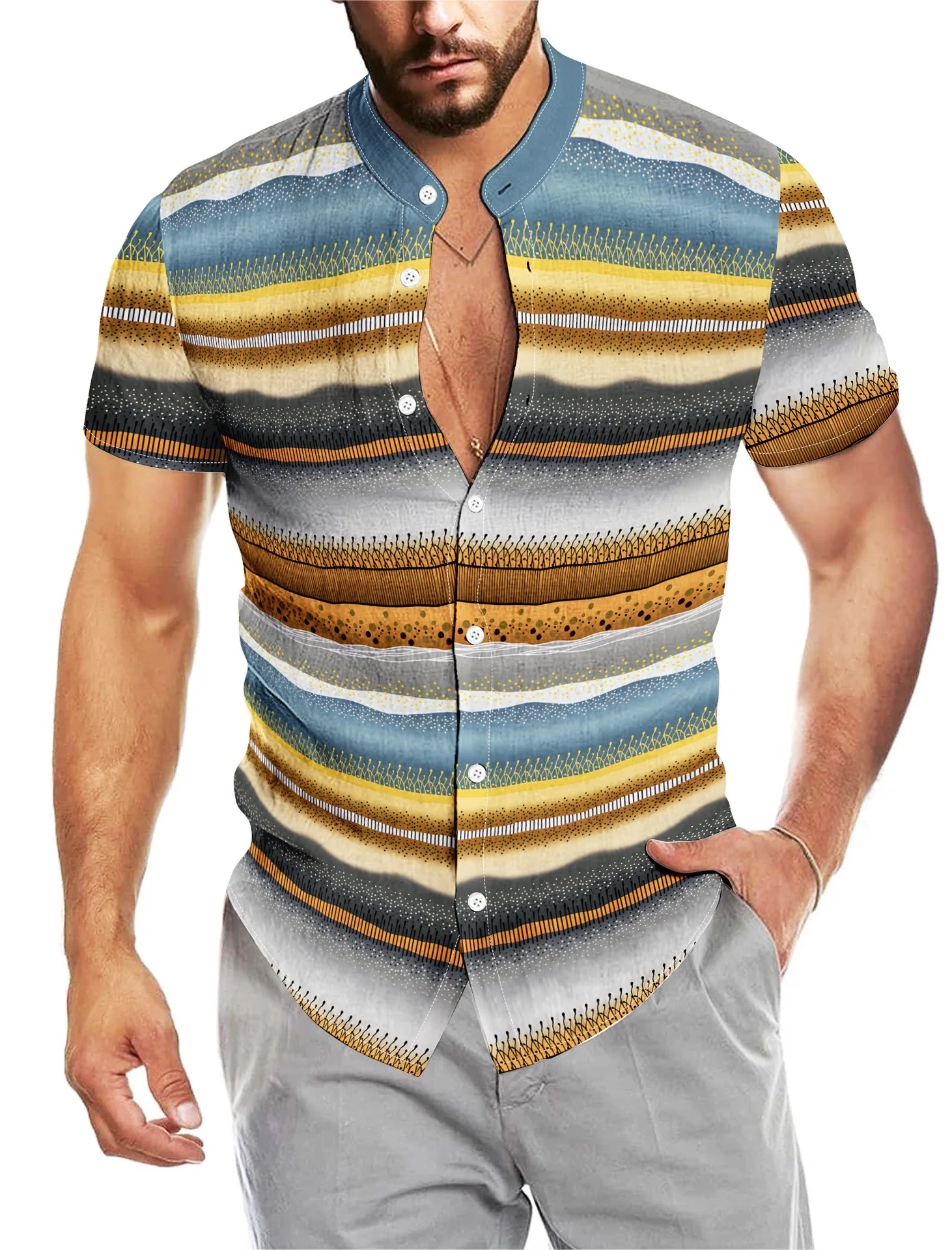 Уличная одежда в стиле Харадзюку 2024 Летняя Повседневная рубашка мужская с