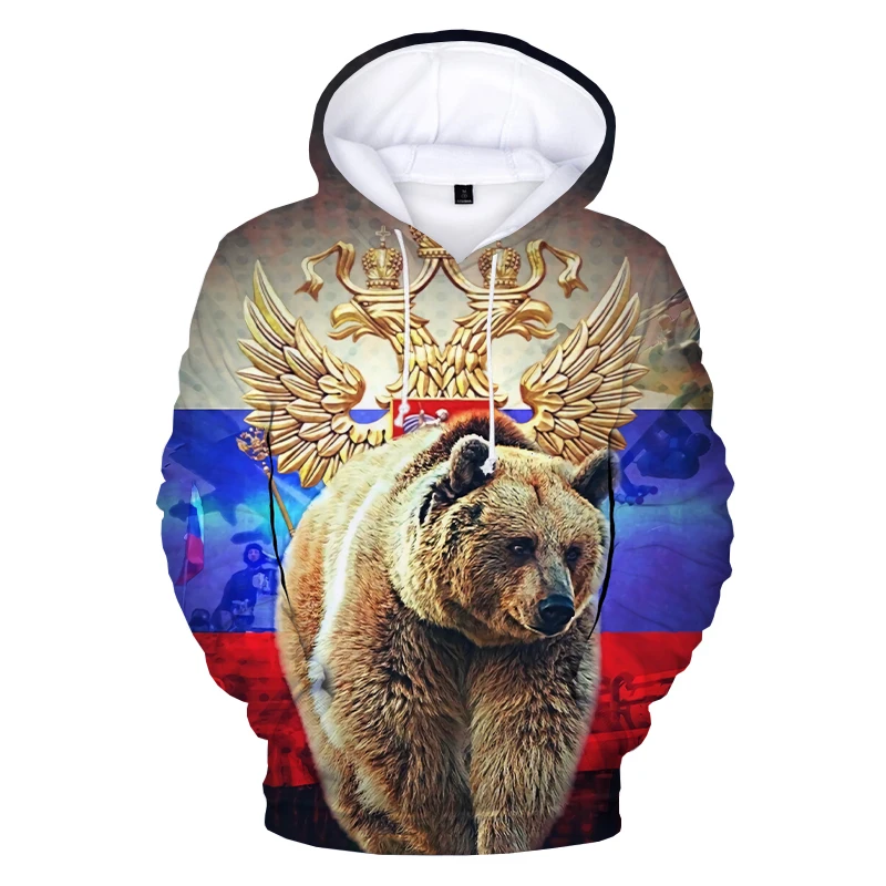 

Толстовка с капюшоном для мальчиков и девочек, Модный повседневный свитшот с 3D-принтом медведя в России, пуловеры с российским флагом, уличная одежда