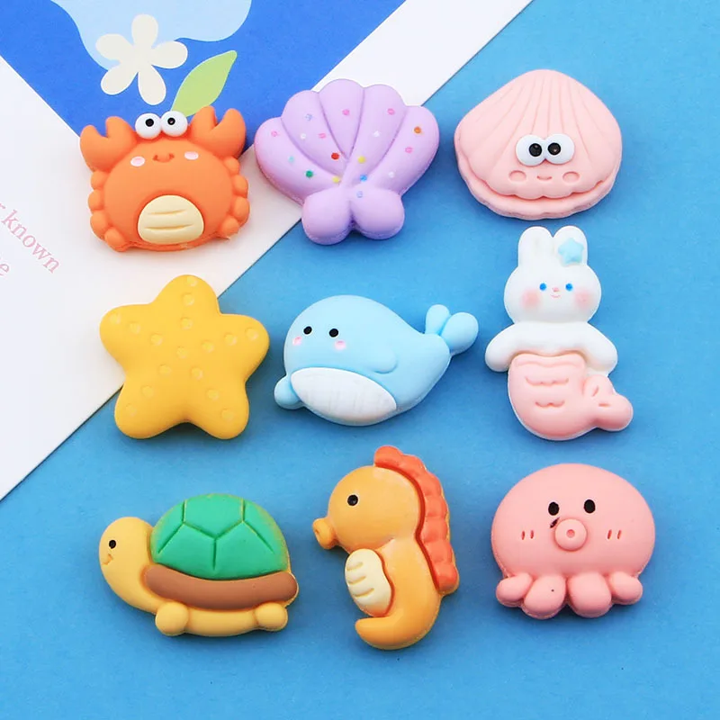 

Kawaii Cartoon Marine Animals Cookies Flatback Resin Cabochons Scrapbooking For Hair Bow Decoration Dollhouse Accessories