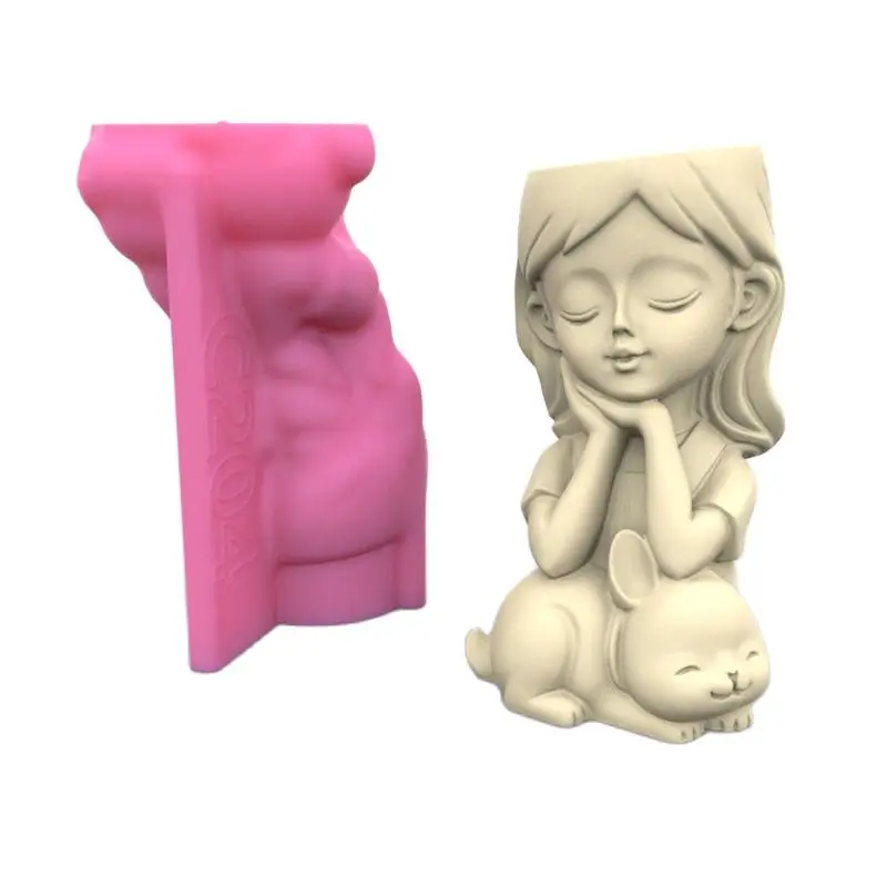 

Силиконовая форма в виде кролика для девочек, настольное украшение ручной работы, гипсовый цветочный горшок, ручка, чехол, силиконовая форма, инструмент для рукоделия