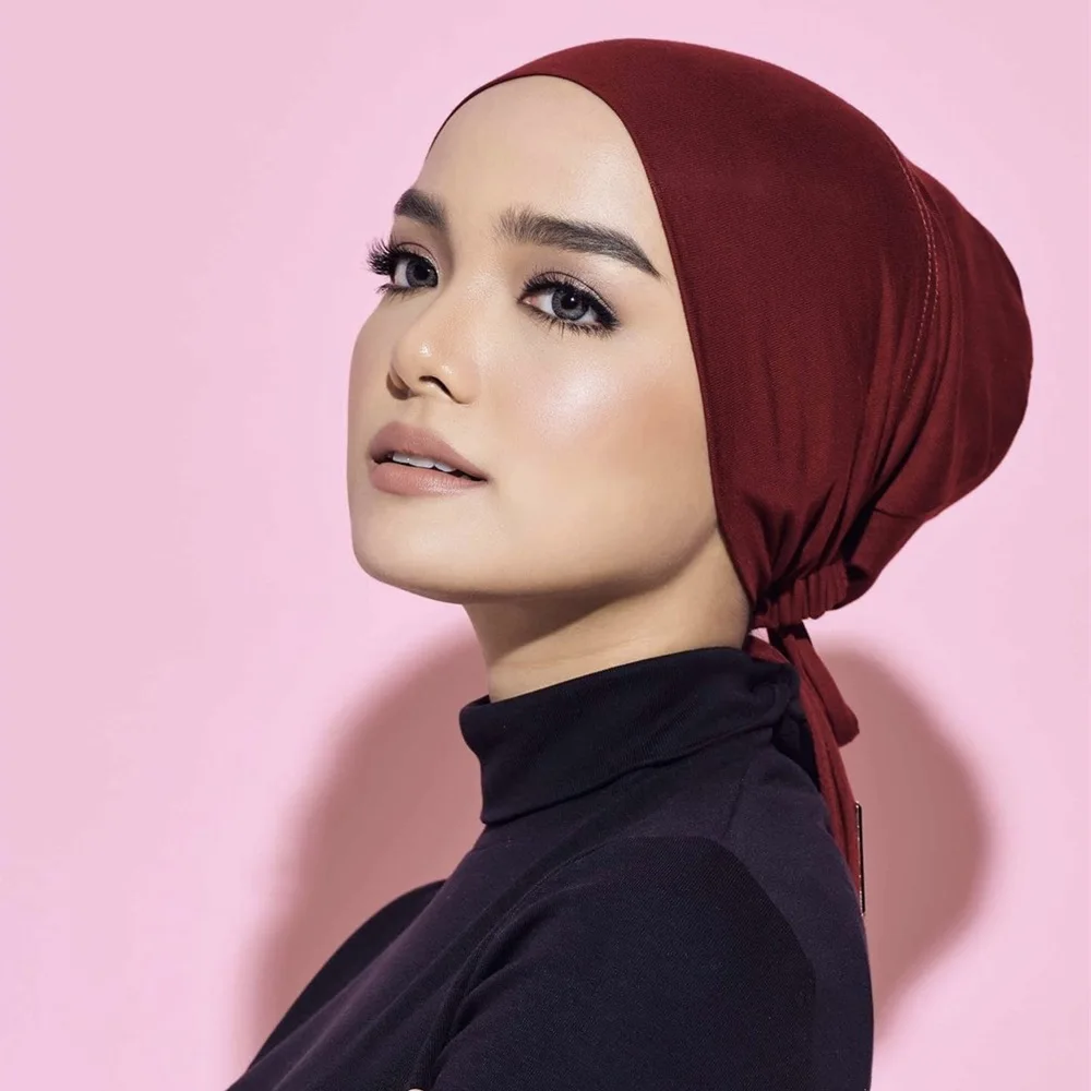 

Islamic Muslim Double Layer Soft Satin Jersey Turban Cap Underscarf Tie Bonnet Turkish Scarves Headcover for Wholesale