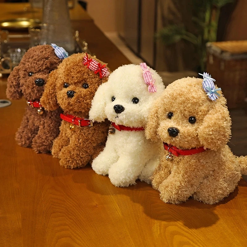 

1Pc 22/28cm Cute Curly Hair Teddy Dog Plush Toys Wears Collar Head Flower Teddy Dolls Stuffed Soft Toy Kids Birthday Gifts